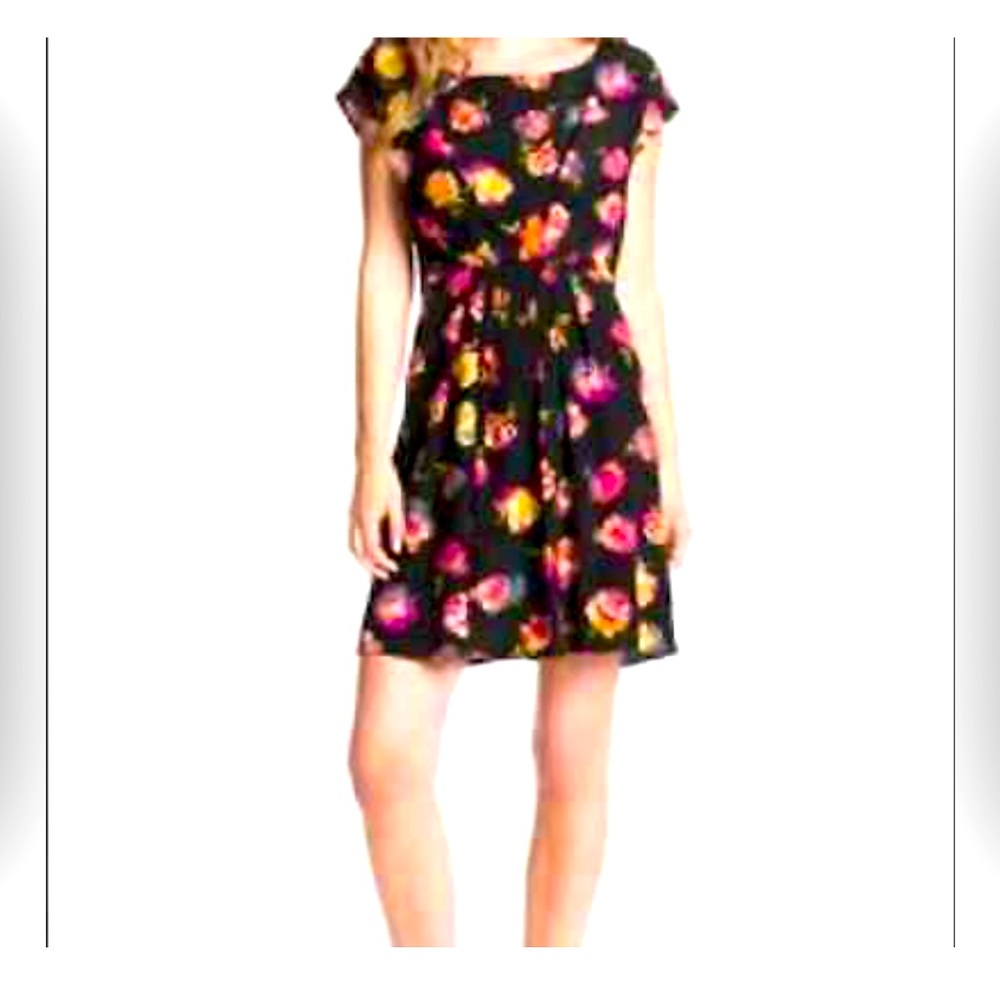 Betsey Johnson Black Dress Pink/Yellow Roses